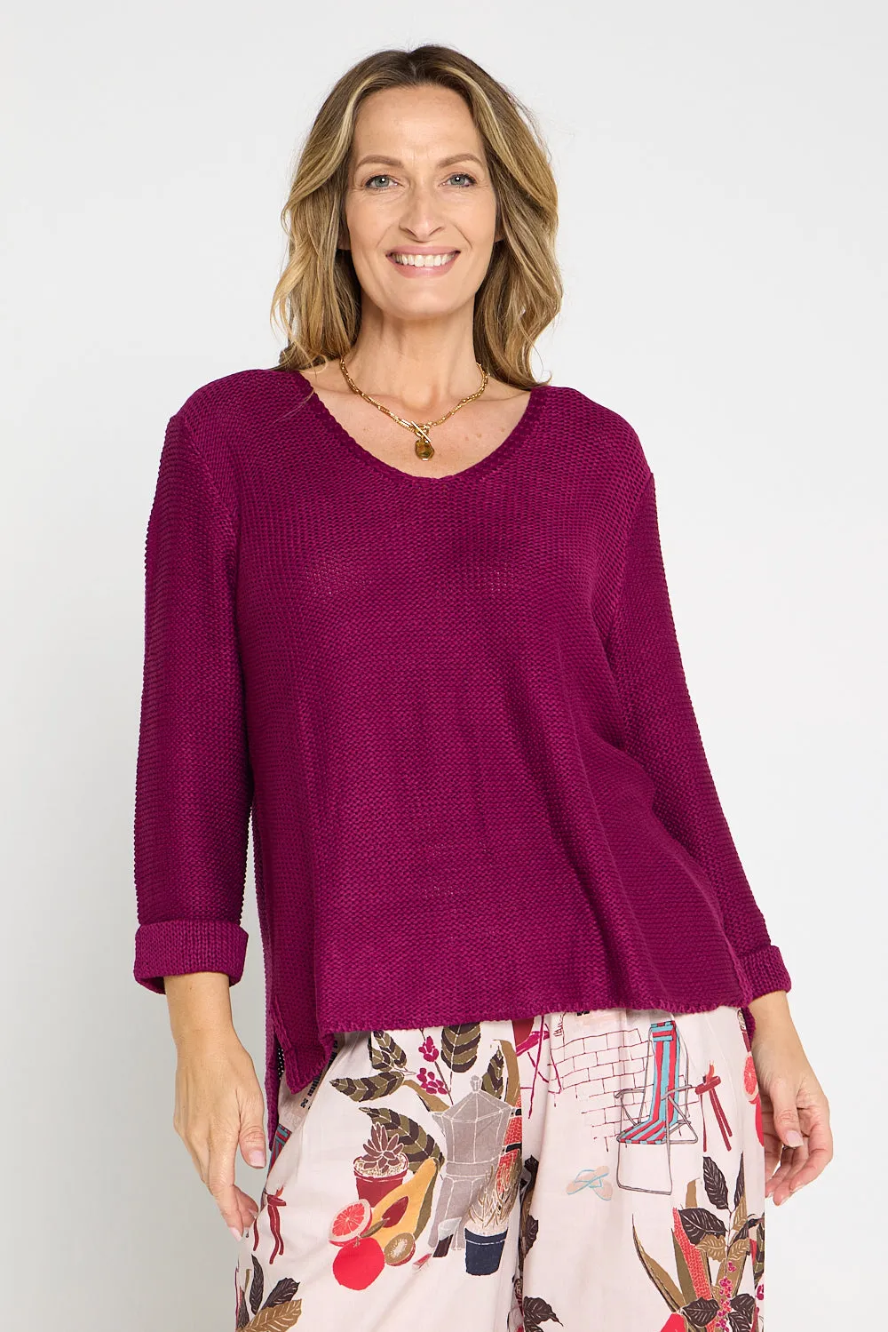 Emmy Cotton Knit Jumper - Plum
