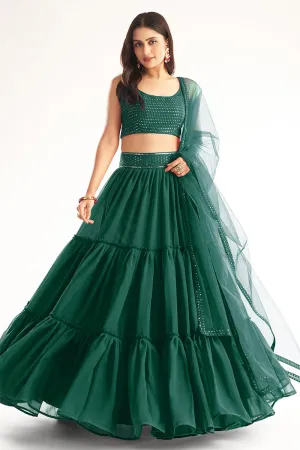 Enchanting Green Ruffle Style Georgette Festive Lehenga Choli