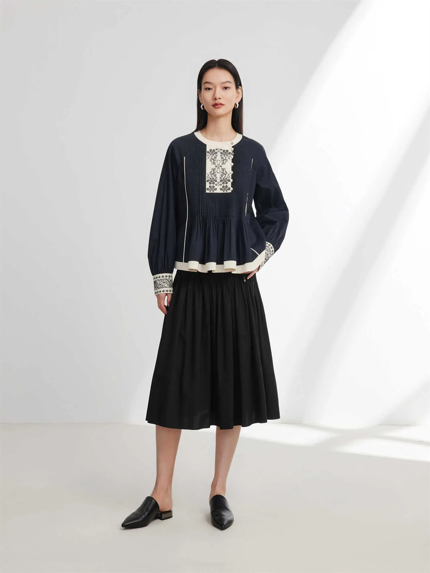 EP YAYING Chinese-style Embroidered Shirt