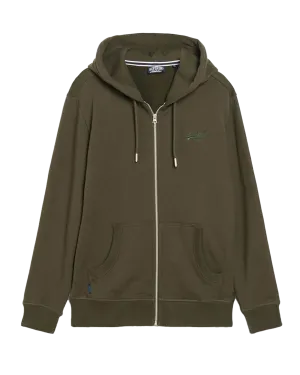 Essential Logo Zip Hoodie in Army Khaki