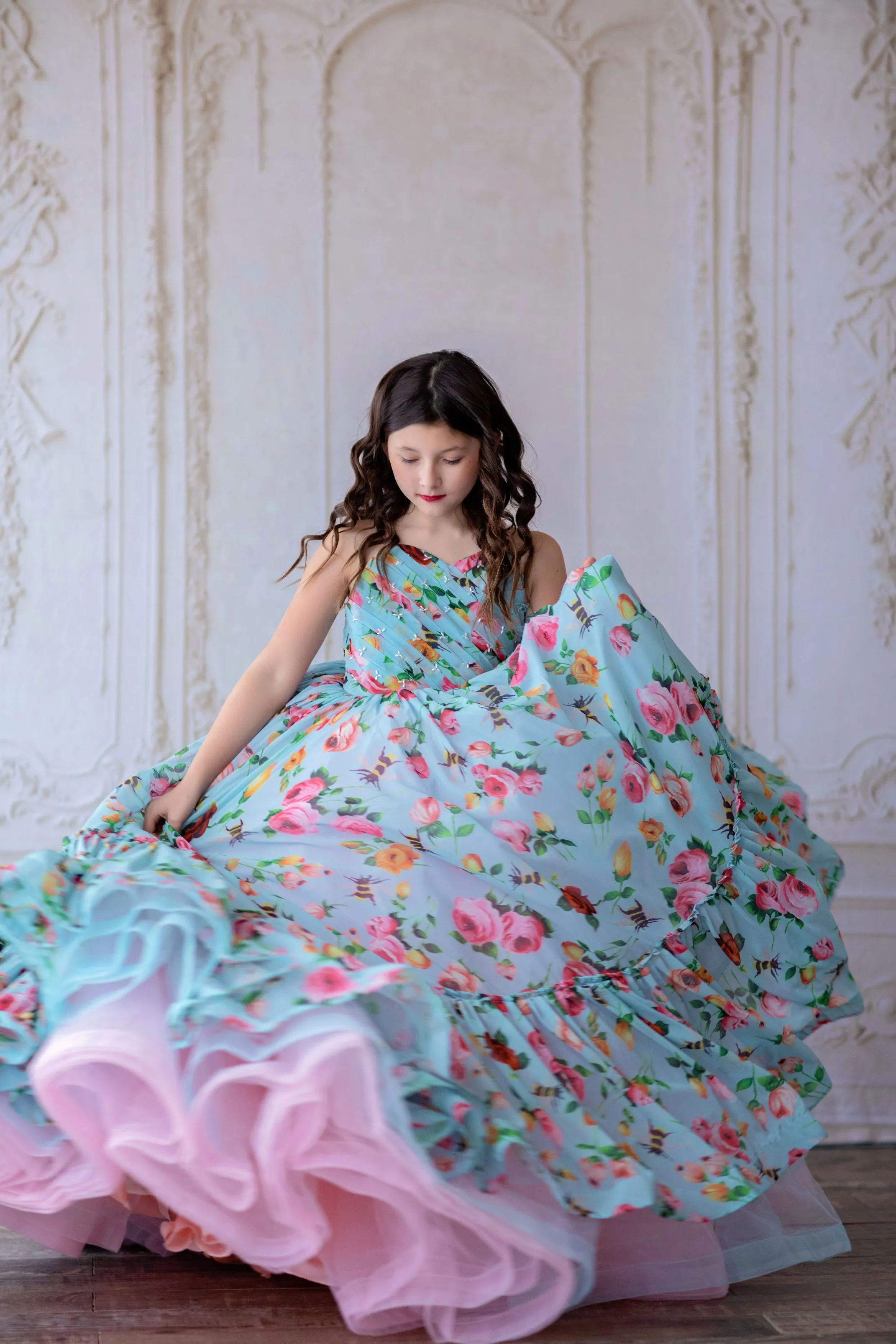 Euc "Margot" -  Floor Length Floral Chiffon Gown ( 6 Year - Petite 7 Year)
