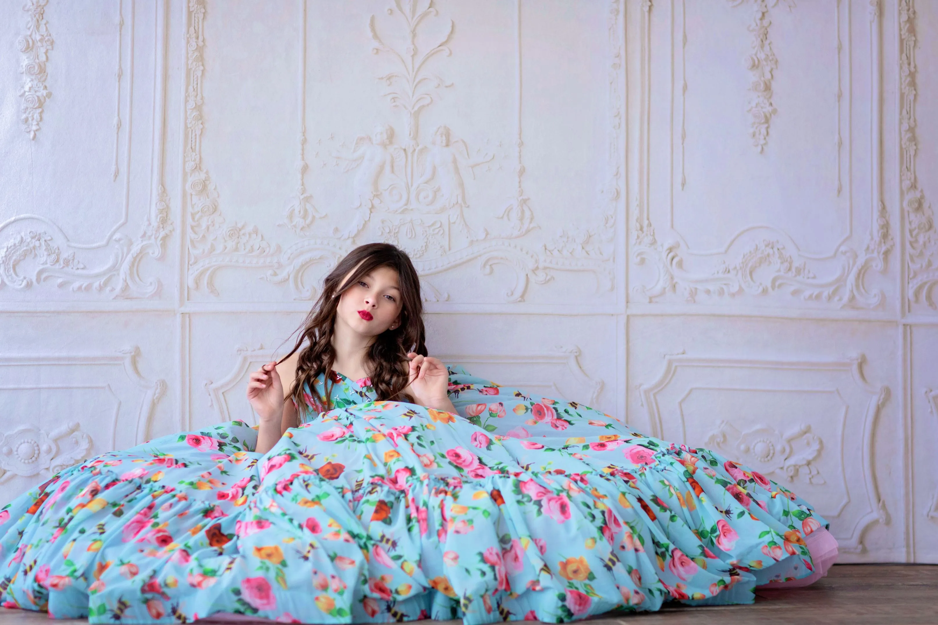 Euc "Margot" -  Floor Length Floral Chiffon Gown ( 6 Year - Petite 7 Year)