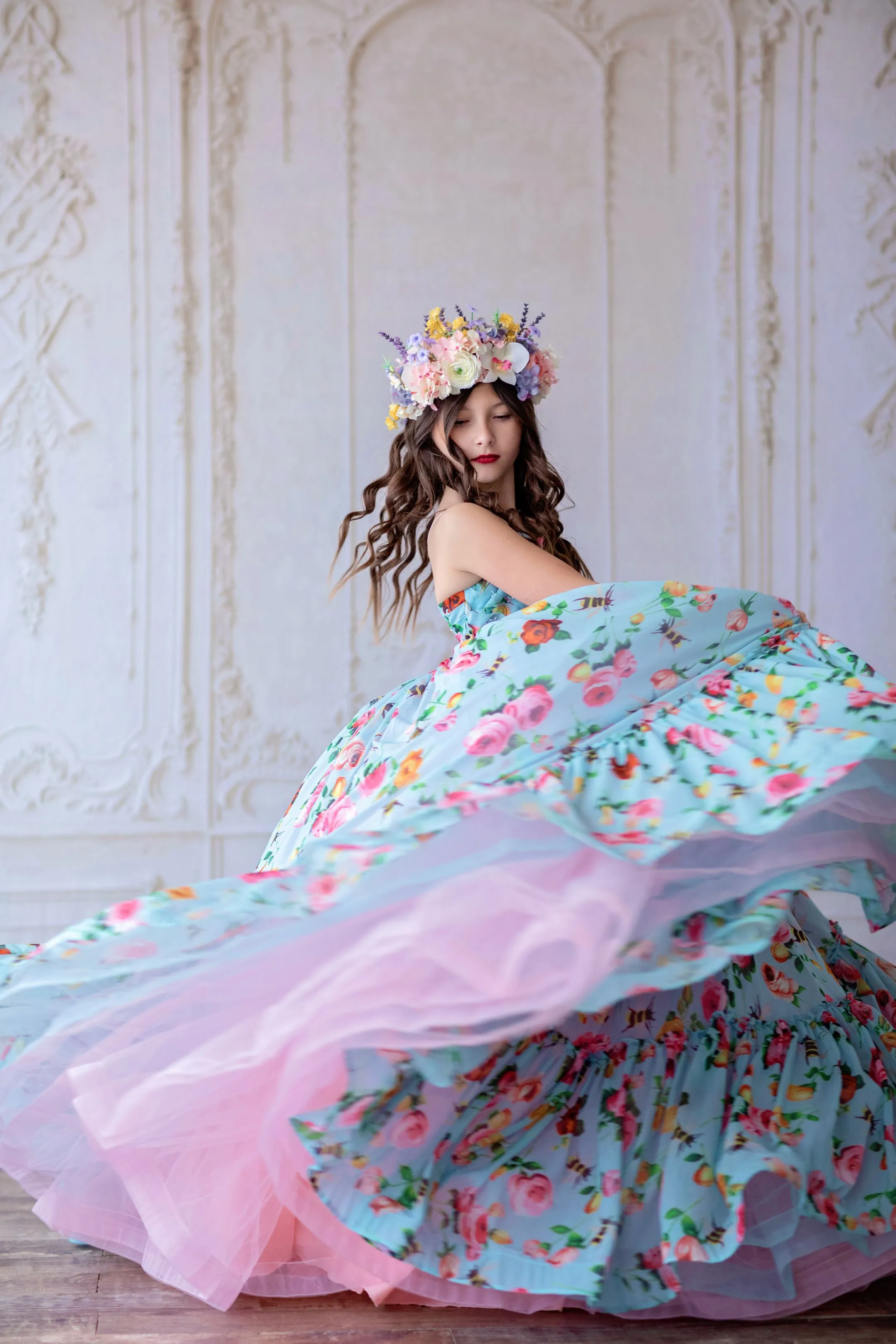 Euc "Margot" -  Floor Length Floral Chiffon Gown ( 6 Year - Petite 7 Year)