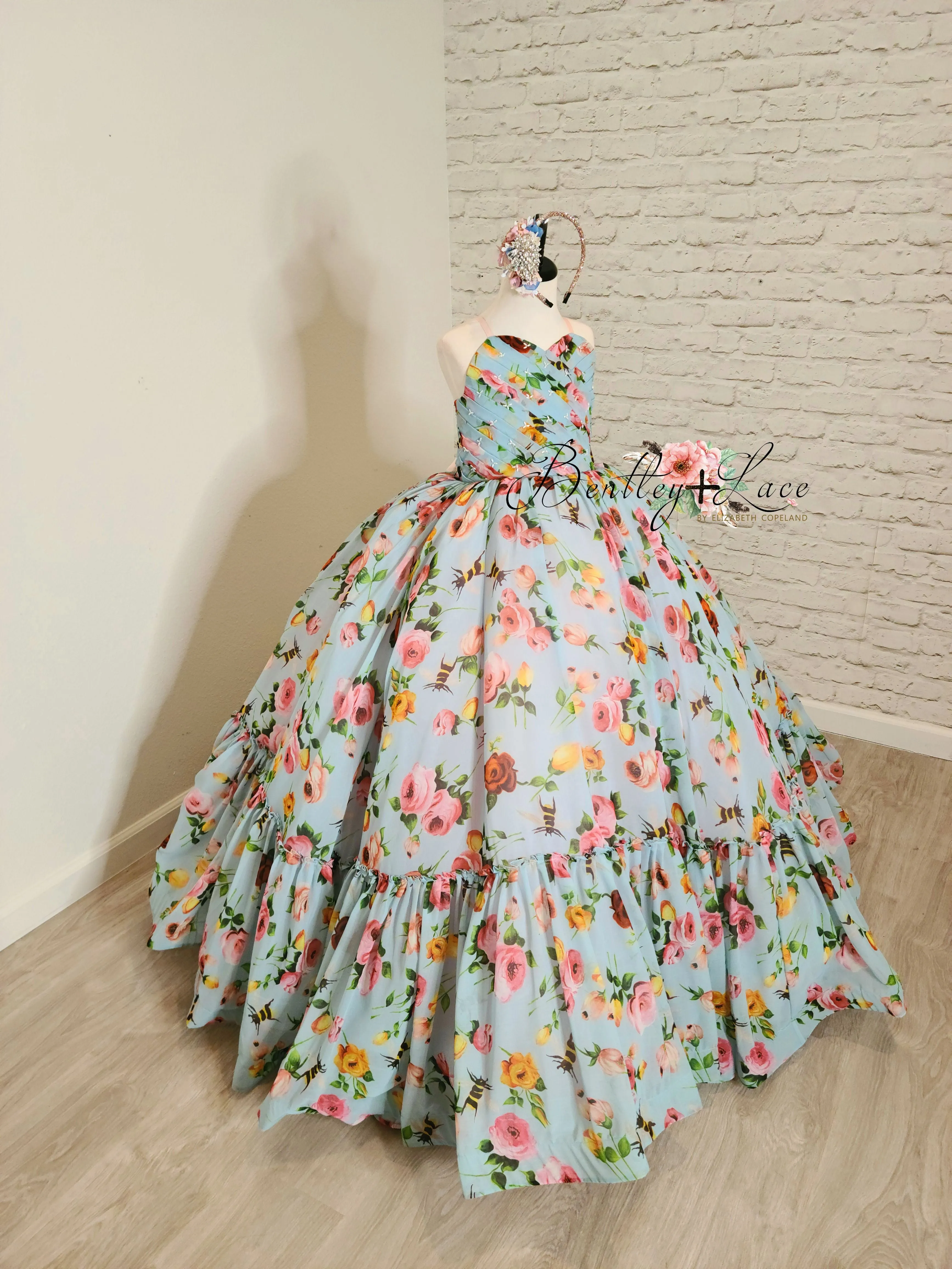 Euc "Margot" -  Floor Length Floral Chiffon Gown ( 6 Year - Petite 7 Year)