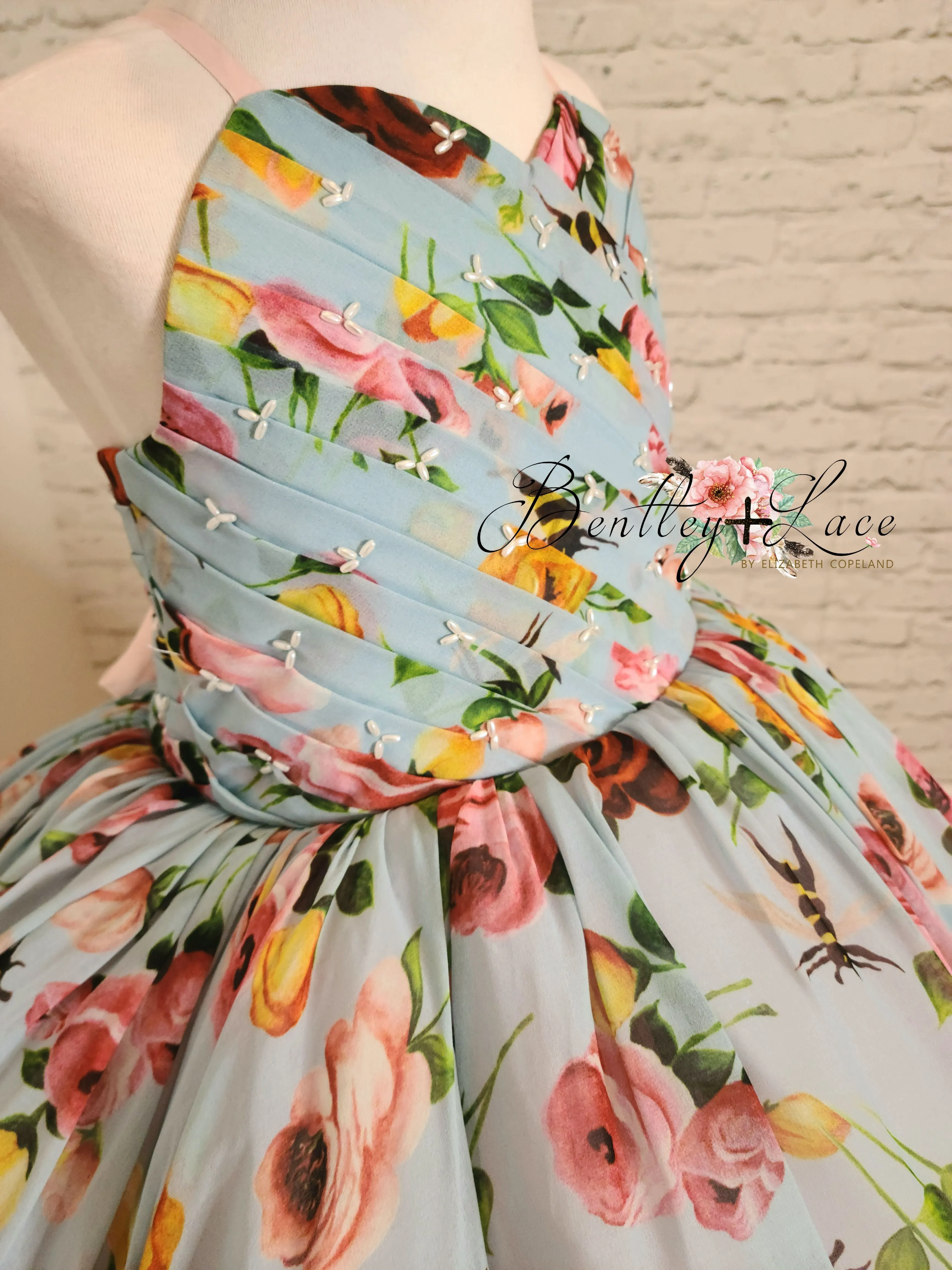 Euc "Margot" -  Floor Length Floral Chiffon Gown ( 6 Year - Petite 7 Year)