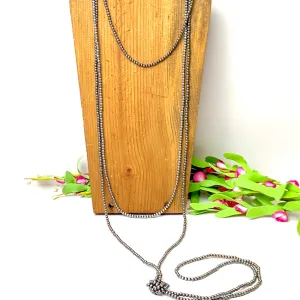 Extra Long Three Row Faux Navajo Pearl Layering Necklace in Silver Tone