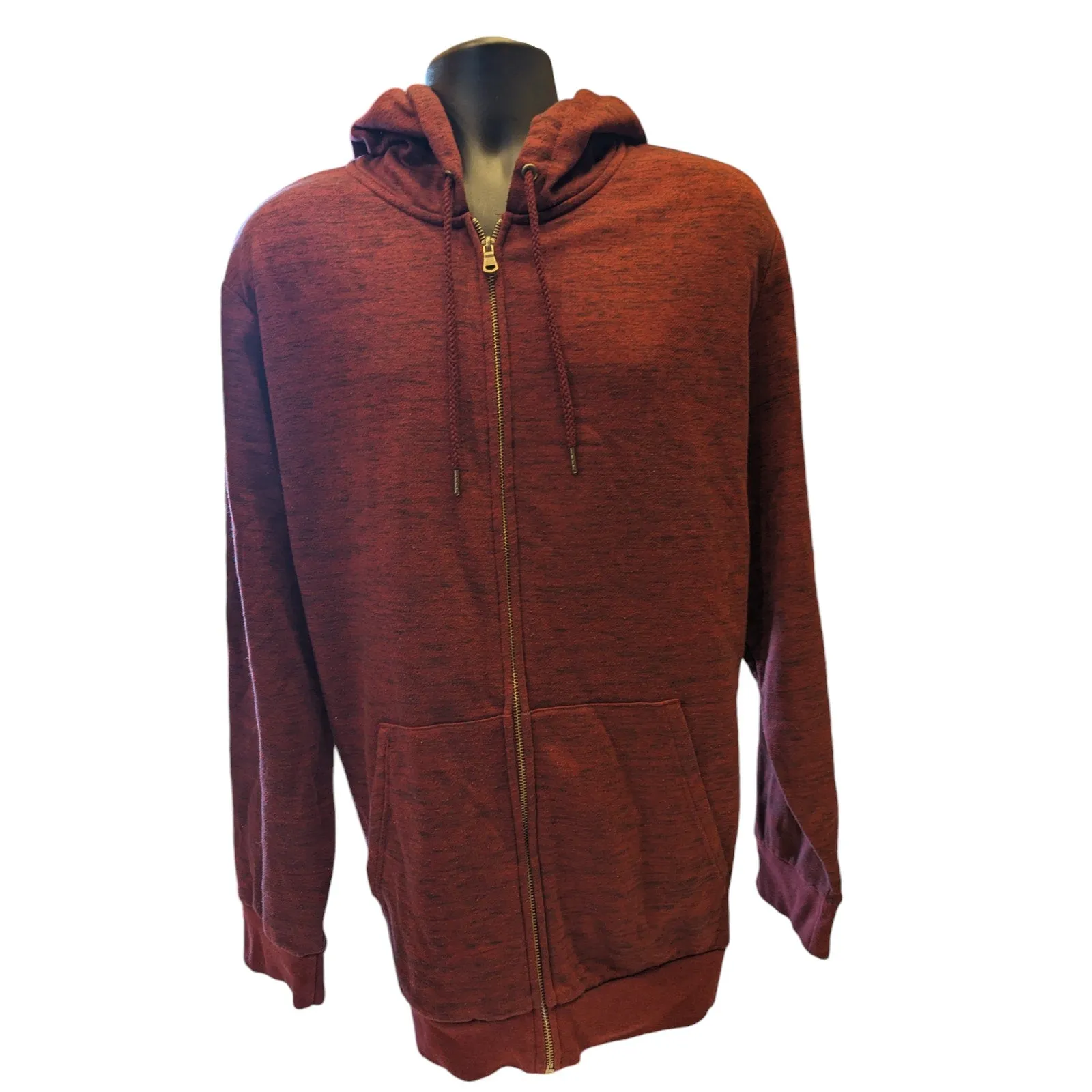 Faded Glory Hoodie Mens 2XL 50-52 Full Zip Maroon Fall Kangaroo Pockets Layering