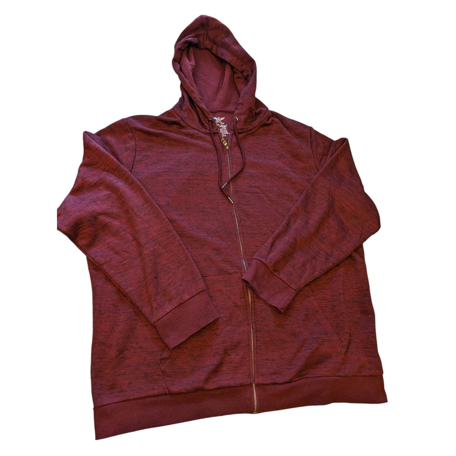 Faded Glory Hoodie Mens 2XL 50-52 Full Zip Maroon Fall Kangaroo Pockets Layering