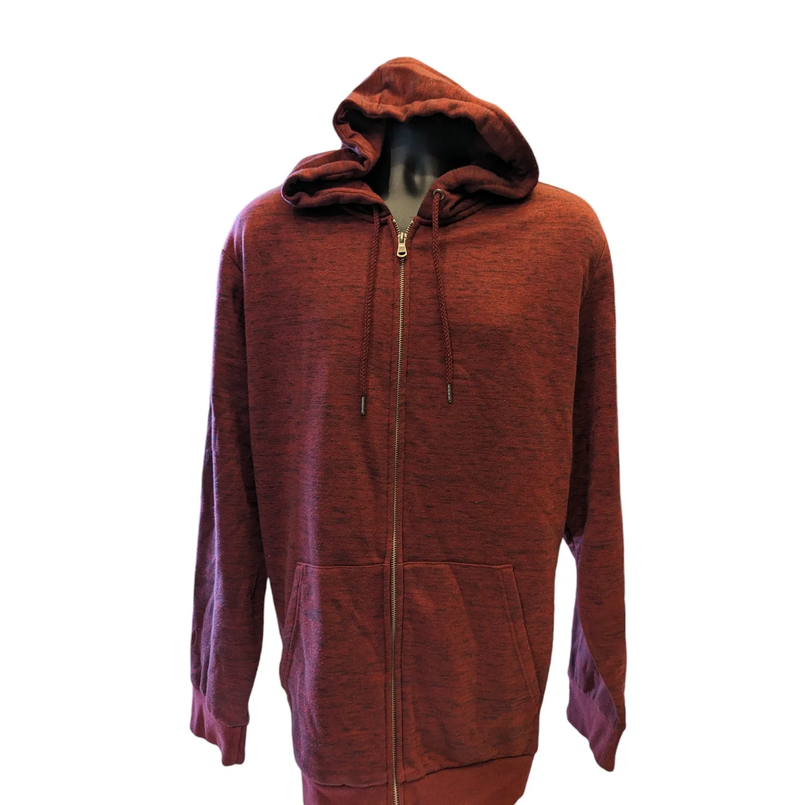 Faded Glory Hoodie Mens 2XL 50-52 Full Zip Maroon Fall Kangaroo Pockets Layering