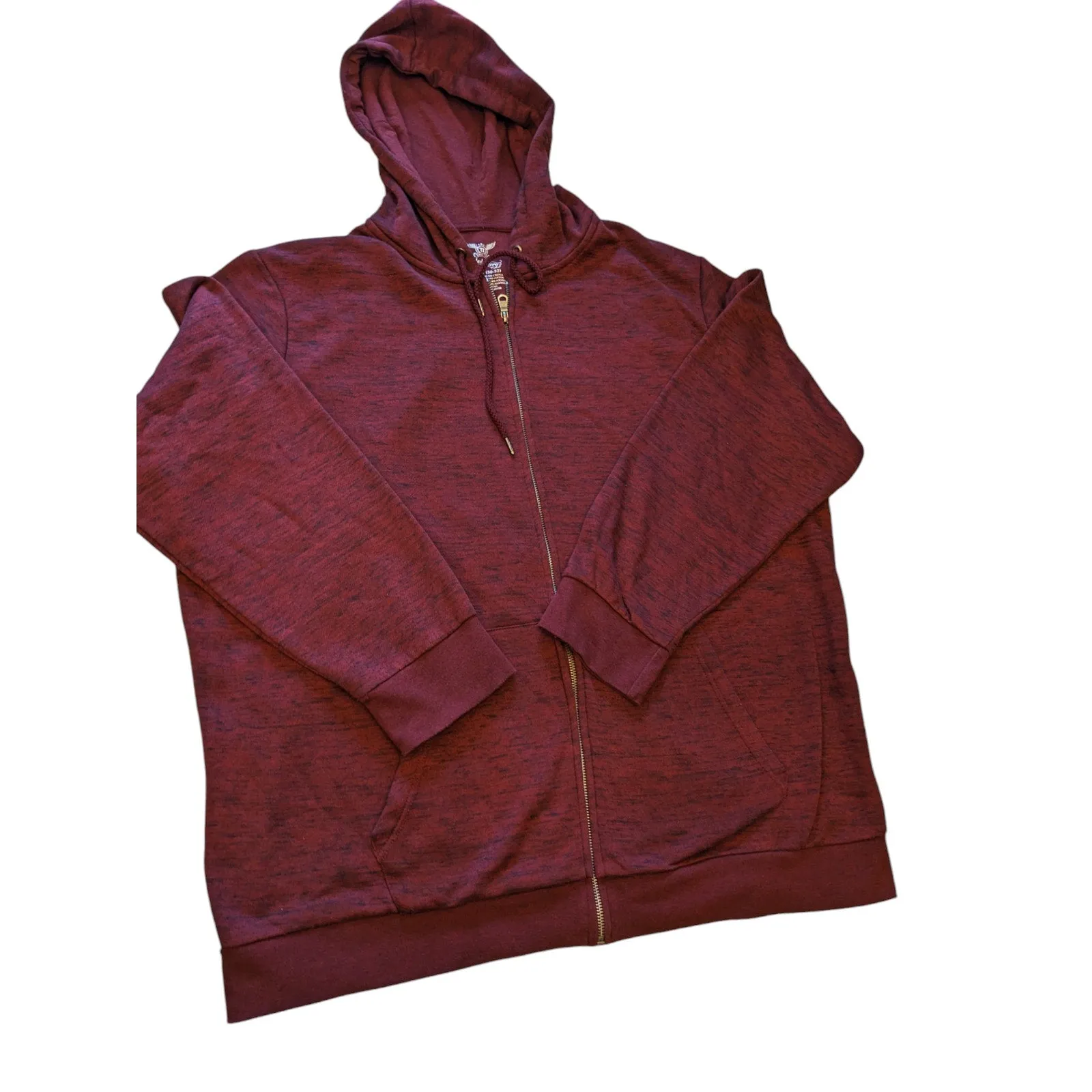 Faded Glory Hoodie Mens 2XL 50-52 Full Zip Maroon Fall Kangaroo Pockets Layering