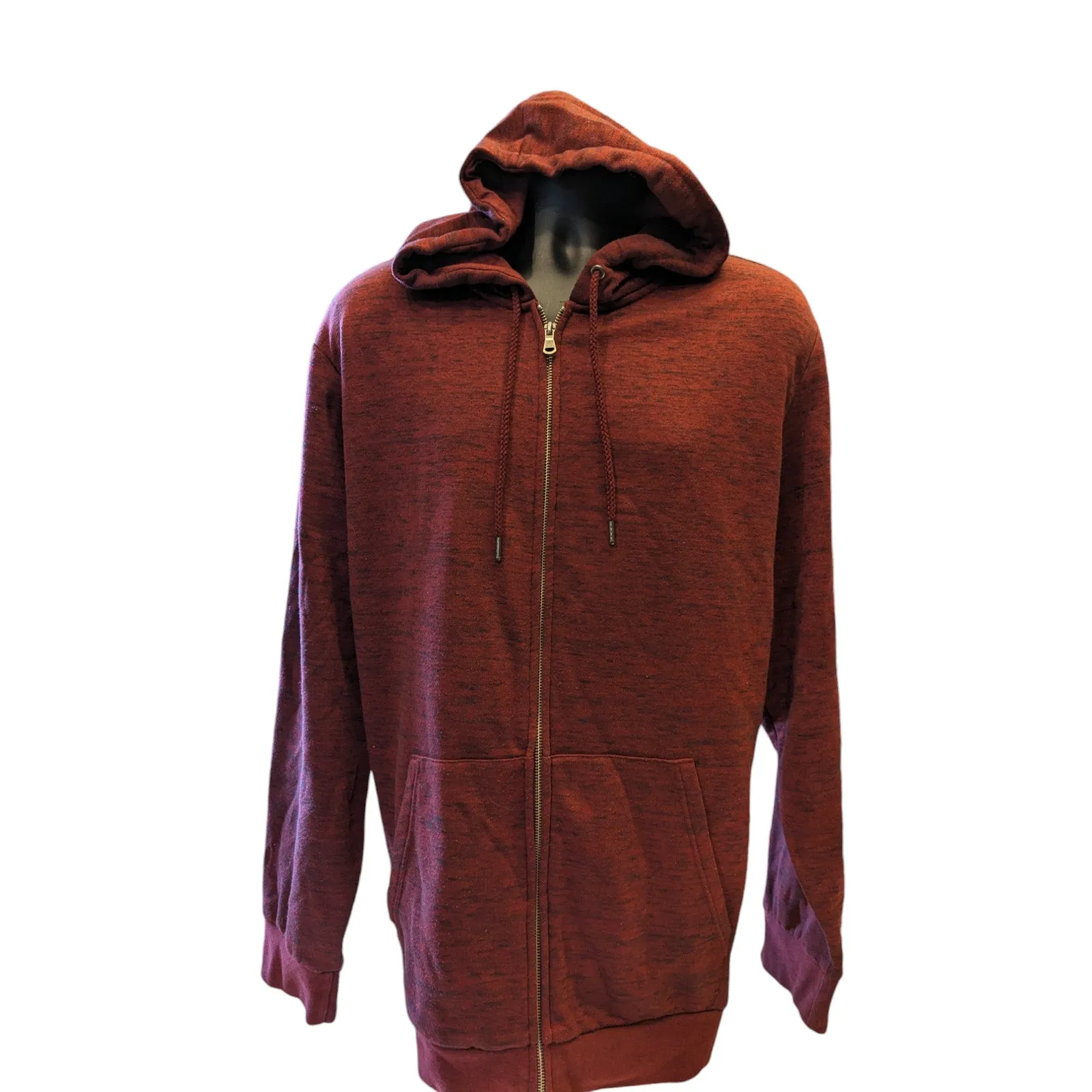 Faded Glory Hoodie Mens 2XL 50-52 Full Zip Maroon Fall Kangaroo Pockets Layering