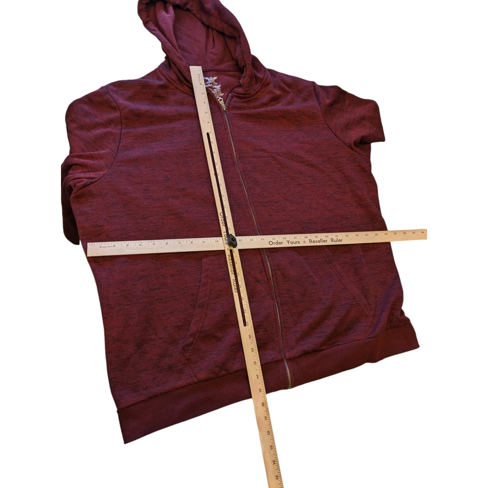 Faded Glory Hoodie Mens 2XL 50-52 Full Zip Maroon Fall Kangaroo Pockets Layering