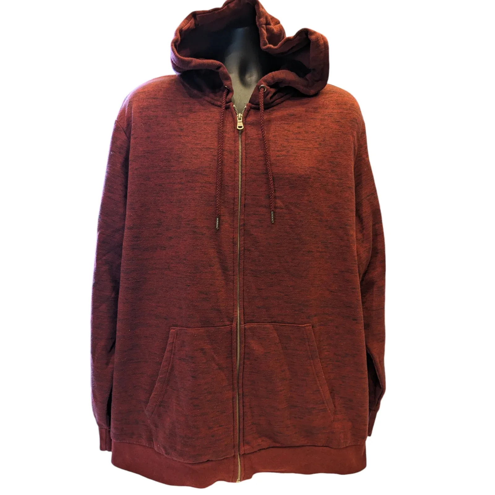 Faded Glory Hoodie Mens 2XL 50-52 Full Zip Maroon Fall Kangaroo Pockets Layering