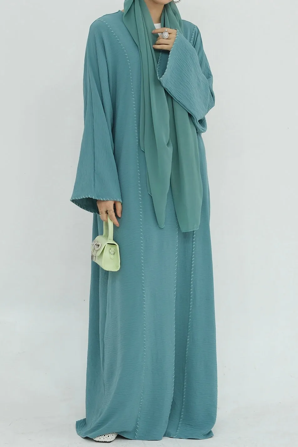 Farah Embroidered Modest Open Abaya 825 - Green