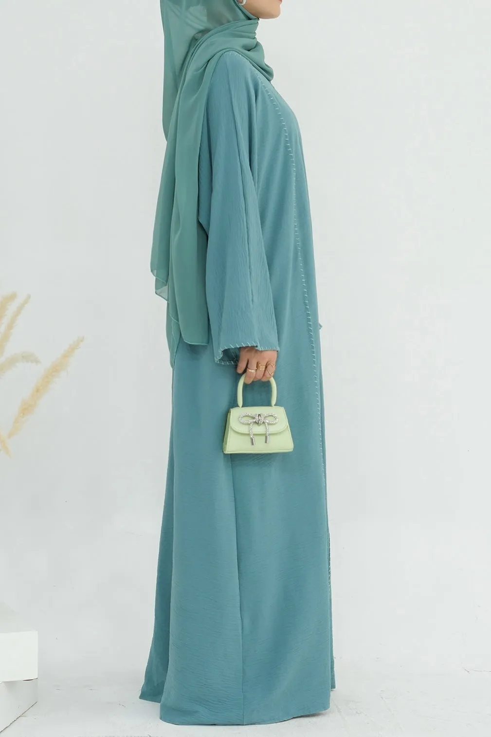 Farah Embroidered Modest Open Abaya 825 - Green