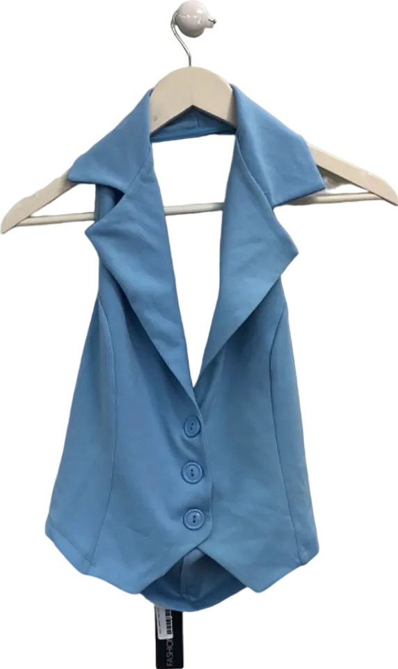 Fashion Nova Blue Halter Neck Vest UK S