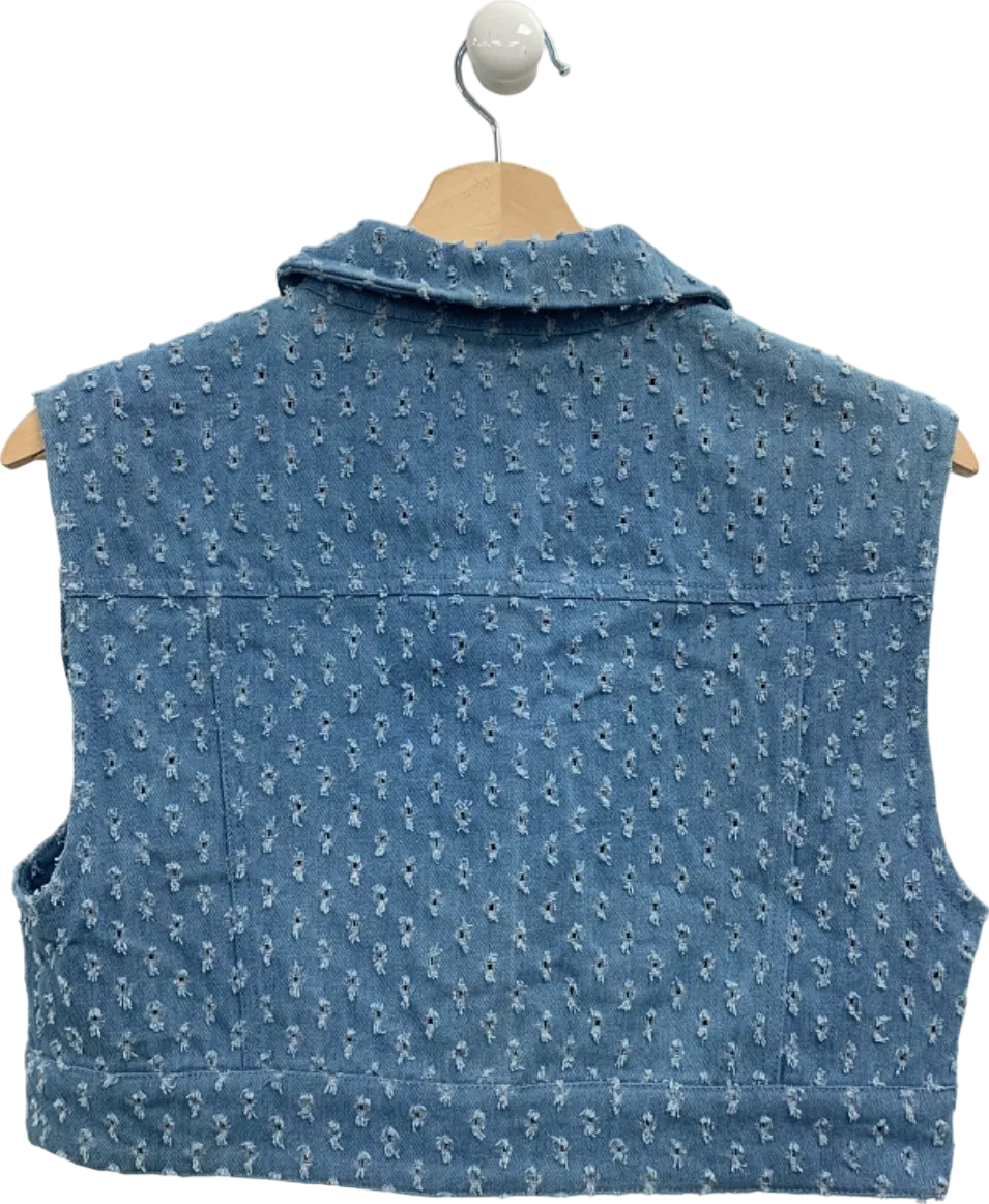 Fashion Nova Medium Blue Wash Real Groove Crop Trucker Vest XS