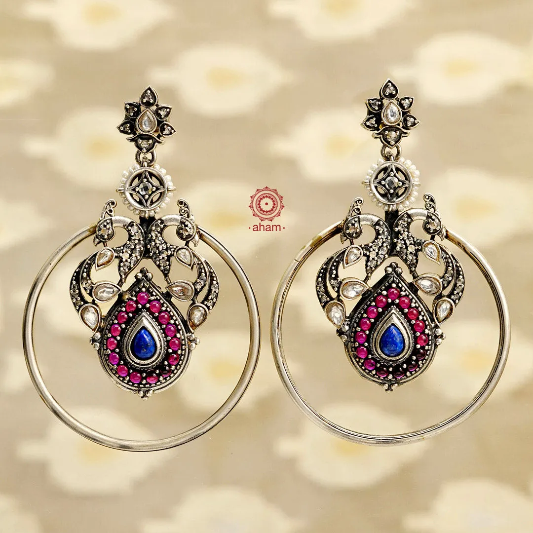 Festive Peacock Silver Earrings