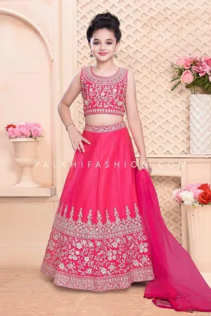 Festive Pure Silk Pink Girls Designer Lehenga Choli
