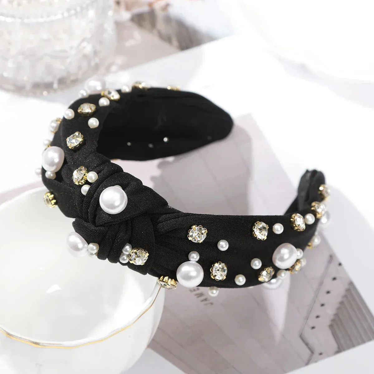 Festive Red Winter Wide Knotted Christmas Hair Accessory with Imitation Pearls