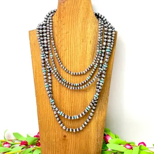 Five Row Faux Navajo Pearl Layered Necklace with Faux Turquoise Disk Bead Spacers in Silver Tone