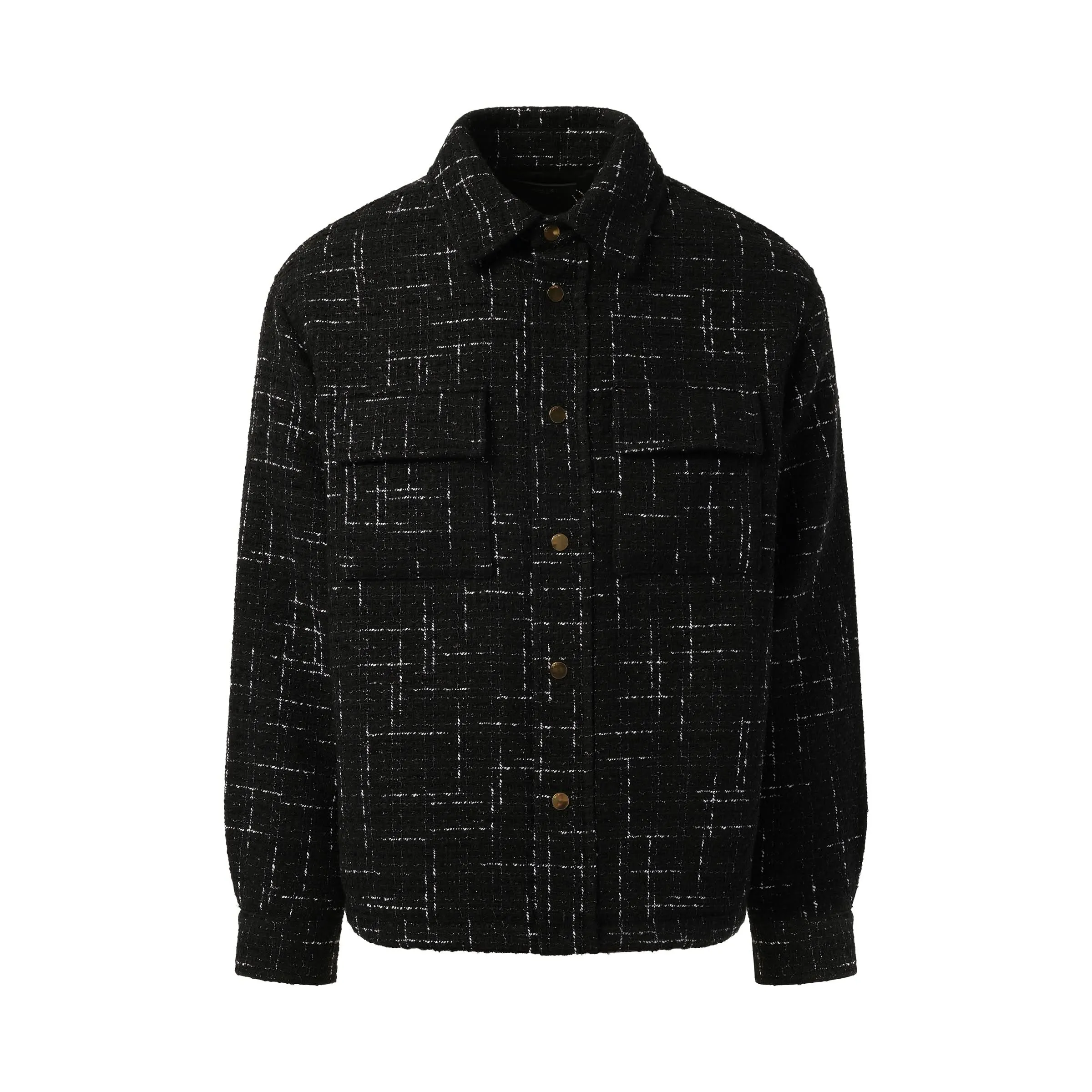 Fleck Tweed Padded Overshirt in Black