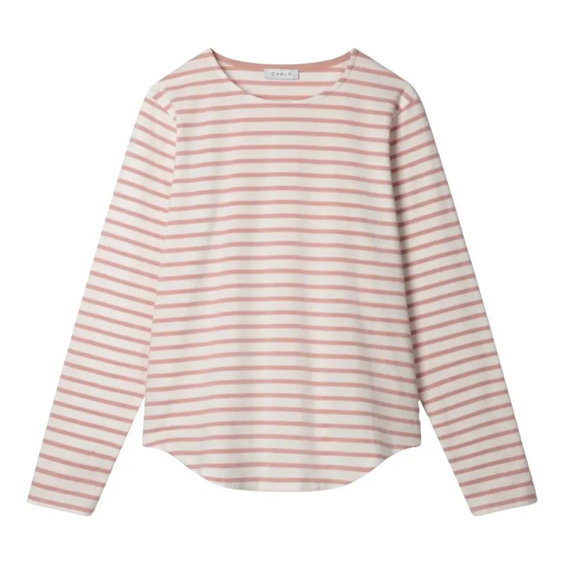 Fleur Stripe Long-sleeve T-Shirt White & Dusky Pink
