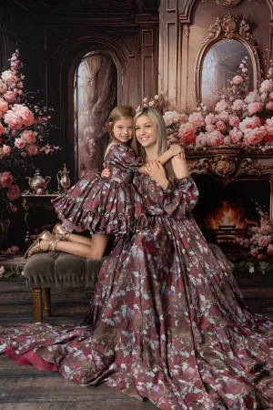 Floral Days - Adult burgundy floor length dress (Adult 4-10)