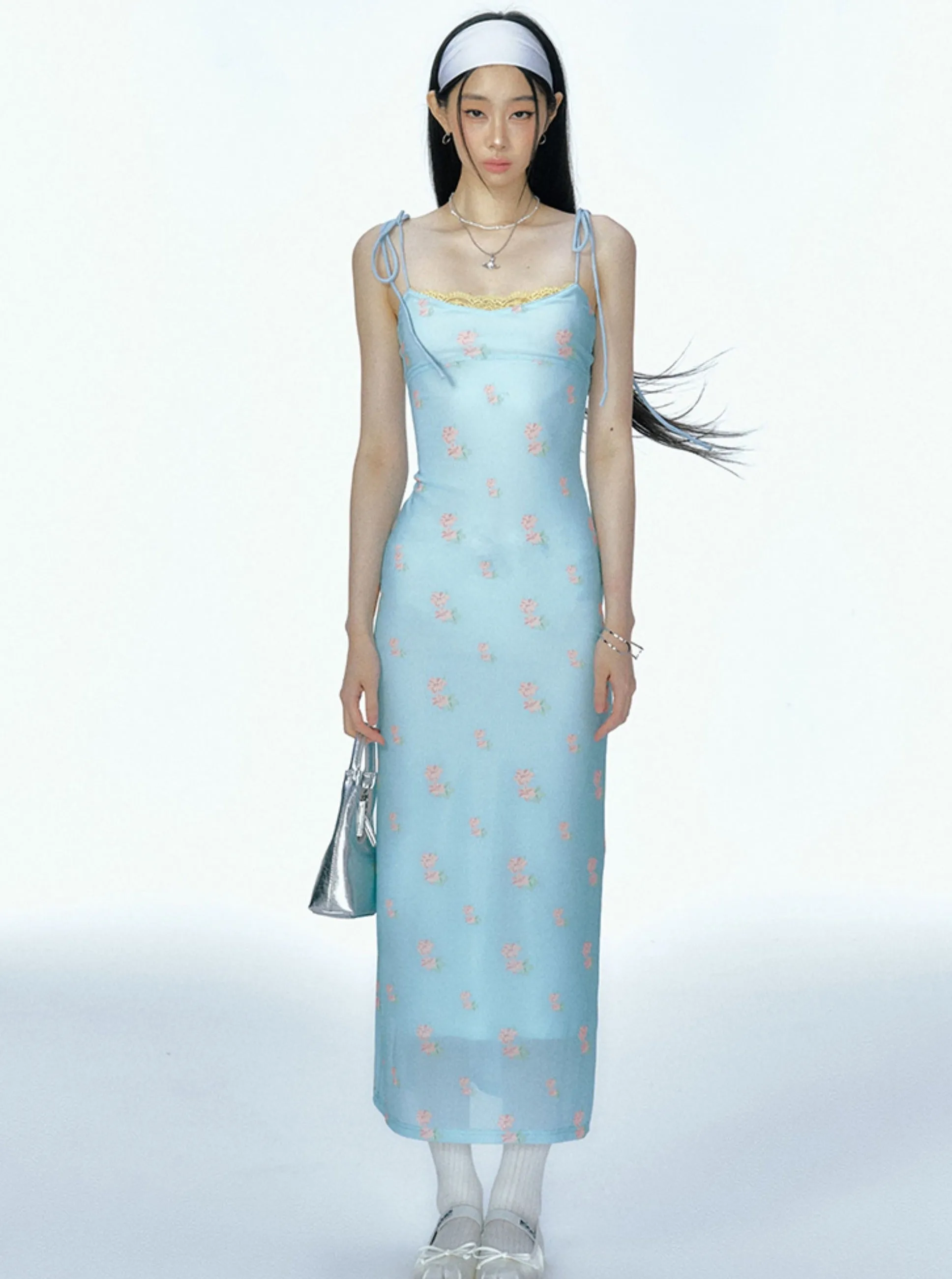Floral Mesh Lace Resort Slip Dress