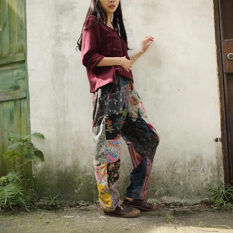 Floral Patchwork Linen Hippie Pants