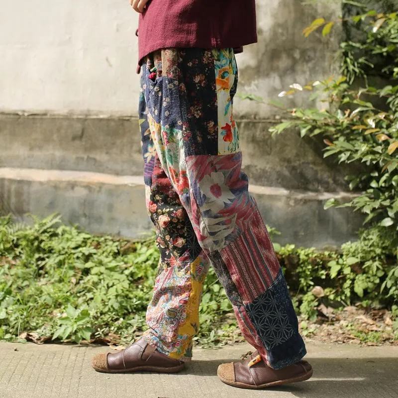 Floral Patchwork Linen Hippie Pants