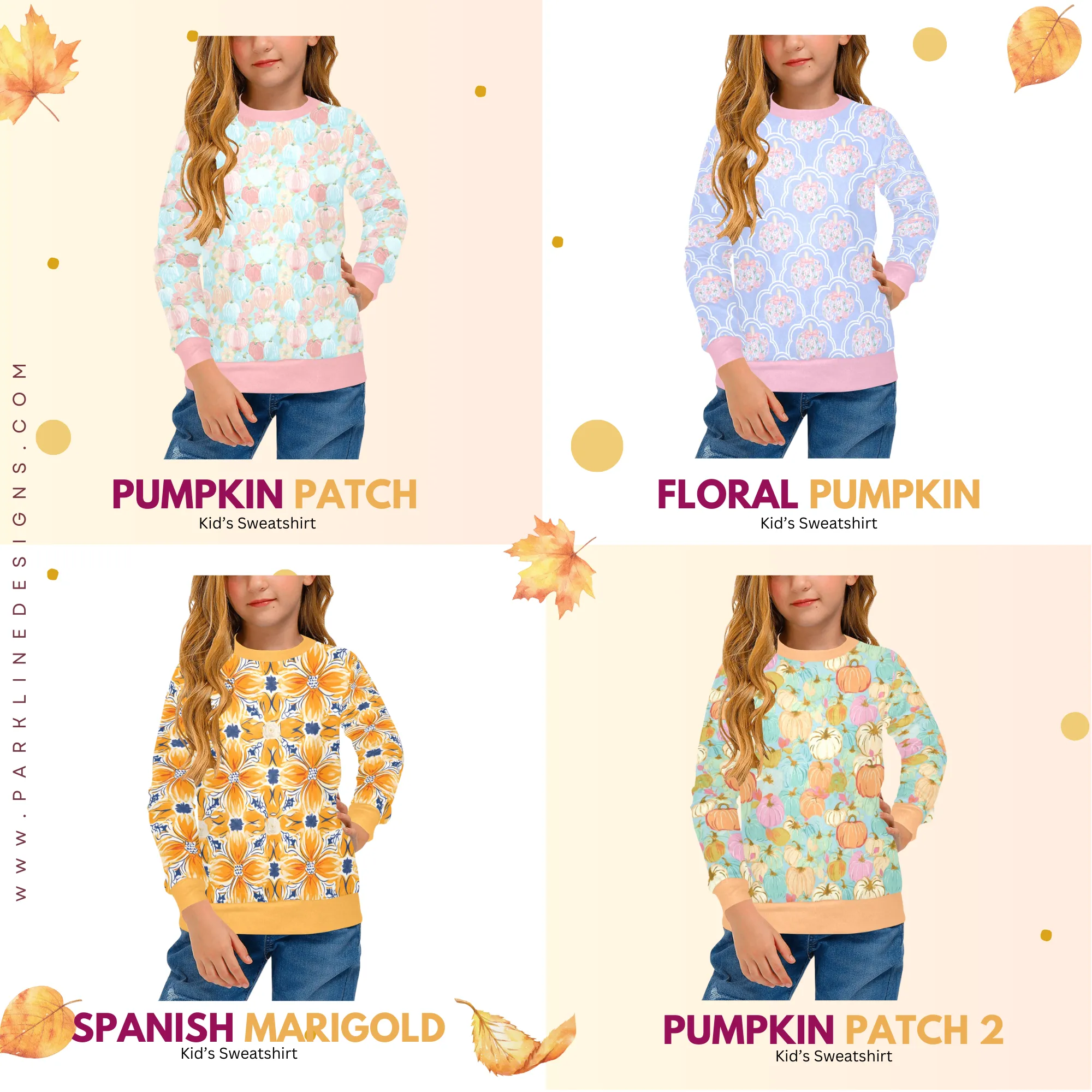 Floral Pumpkin Crew Neck Sweatshirt | Soft Pink and Blue All Over Print | Cozy Fall & Winter Wardrobe Essential