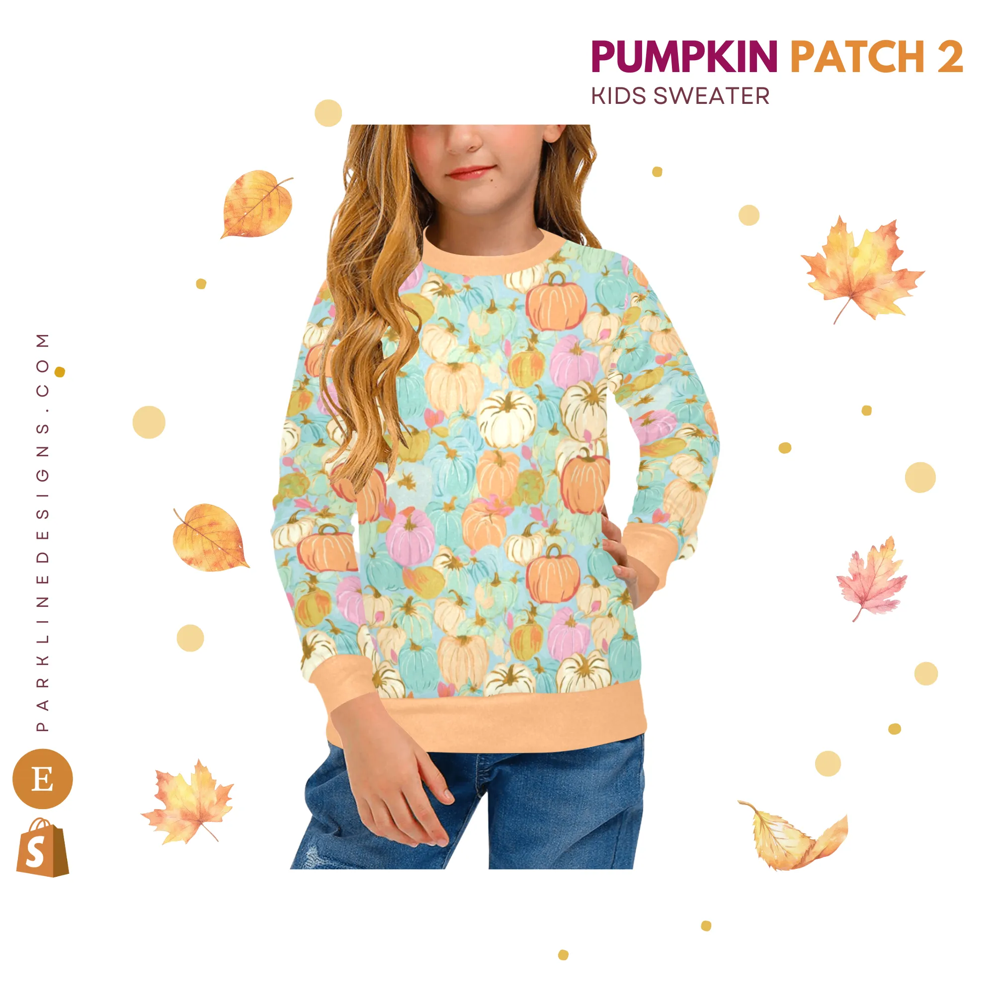 Floral Pumpkin Crew Neck Sweatshirt | Soft Pink and Blue All Over Print | Cozy Fall & Winter Wardrobe Essential