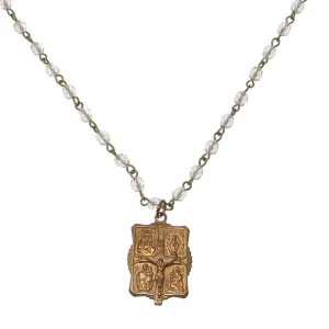 Four Way Medal on Crystal Rosary Beads