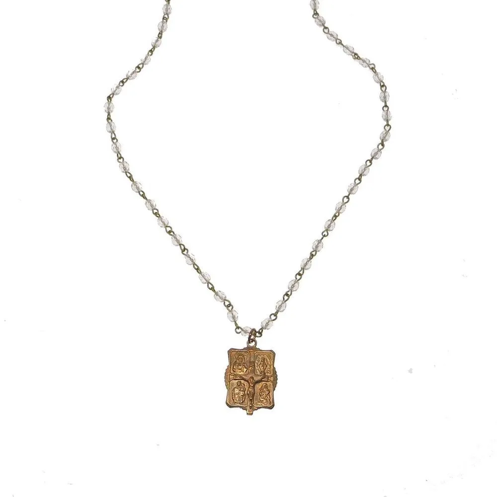 Four Way Medal on Crystal Rosary Beads