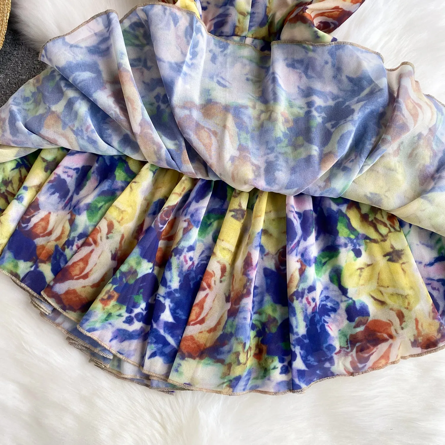 French Style Colorful Printed Slip Dress