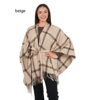 FSOR1631 - Simple Plaid Ruana With Belt