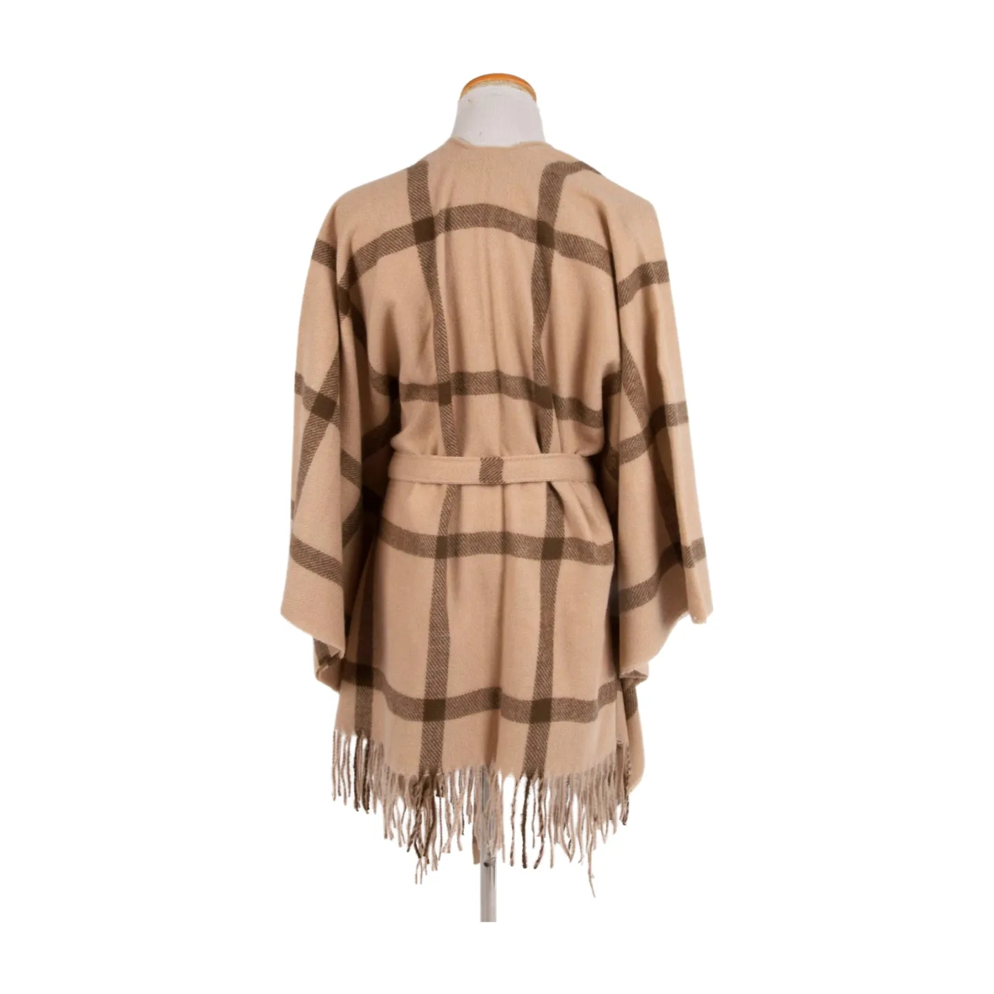 FSOR1631 - Simple Plaid Ruana With Belt