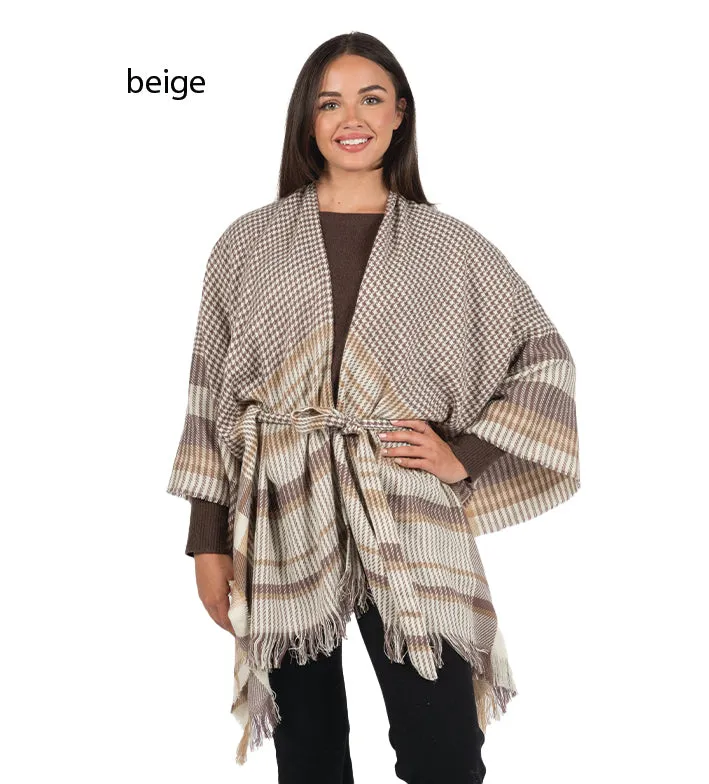 FSOR1632 - Plaid Shawl With Belt