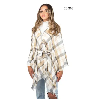 FSOR1886 - Plaid Ruana With Belt