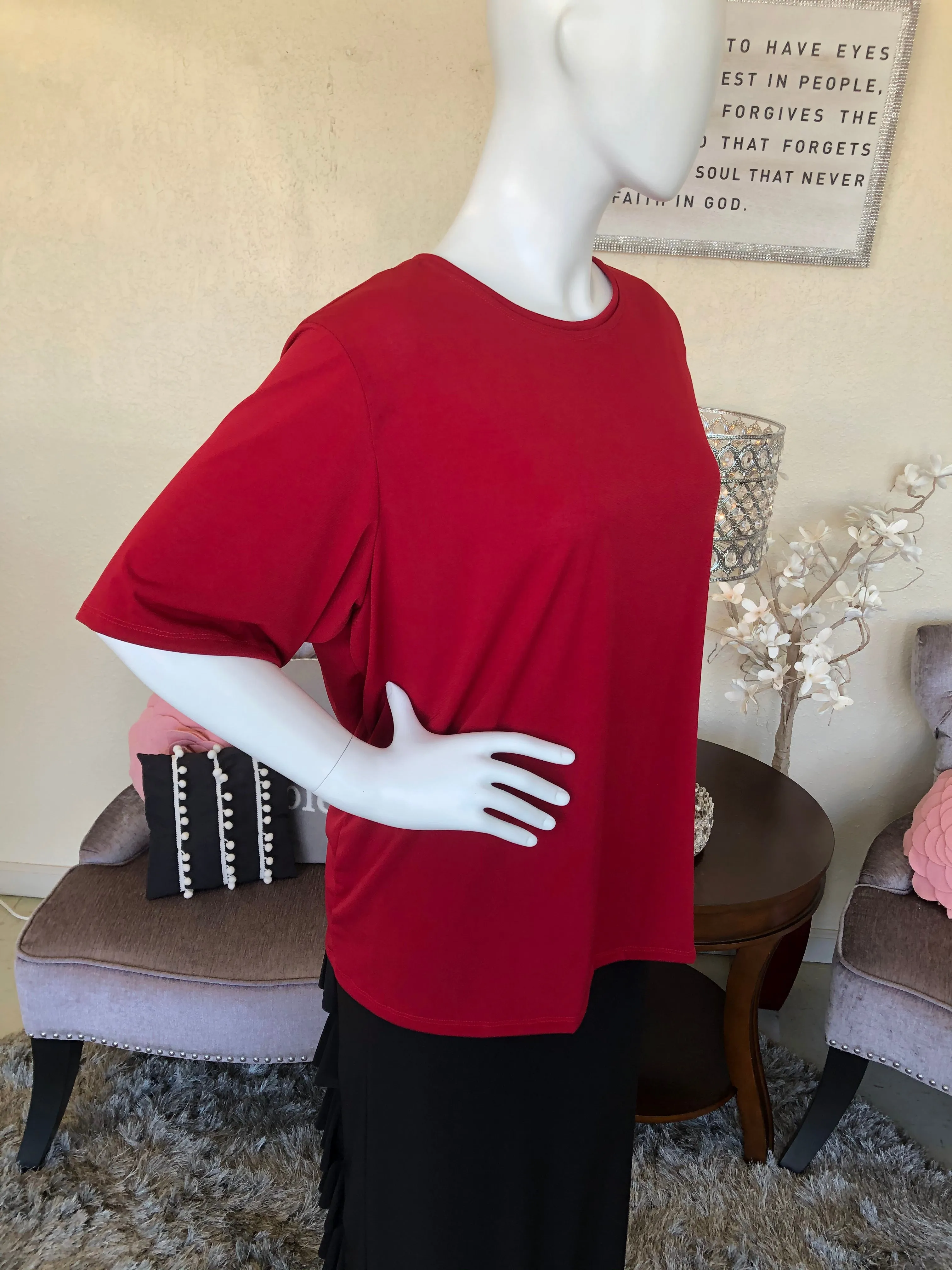 Garnet Red Short Sleeve Layering Top (PL)
