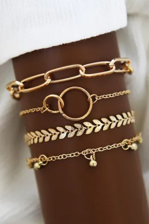 Gold 4 Piece Layering Bracelet