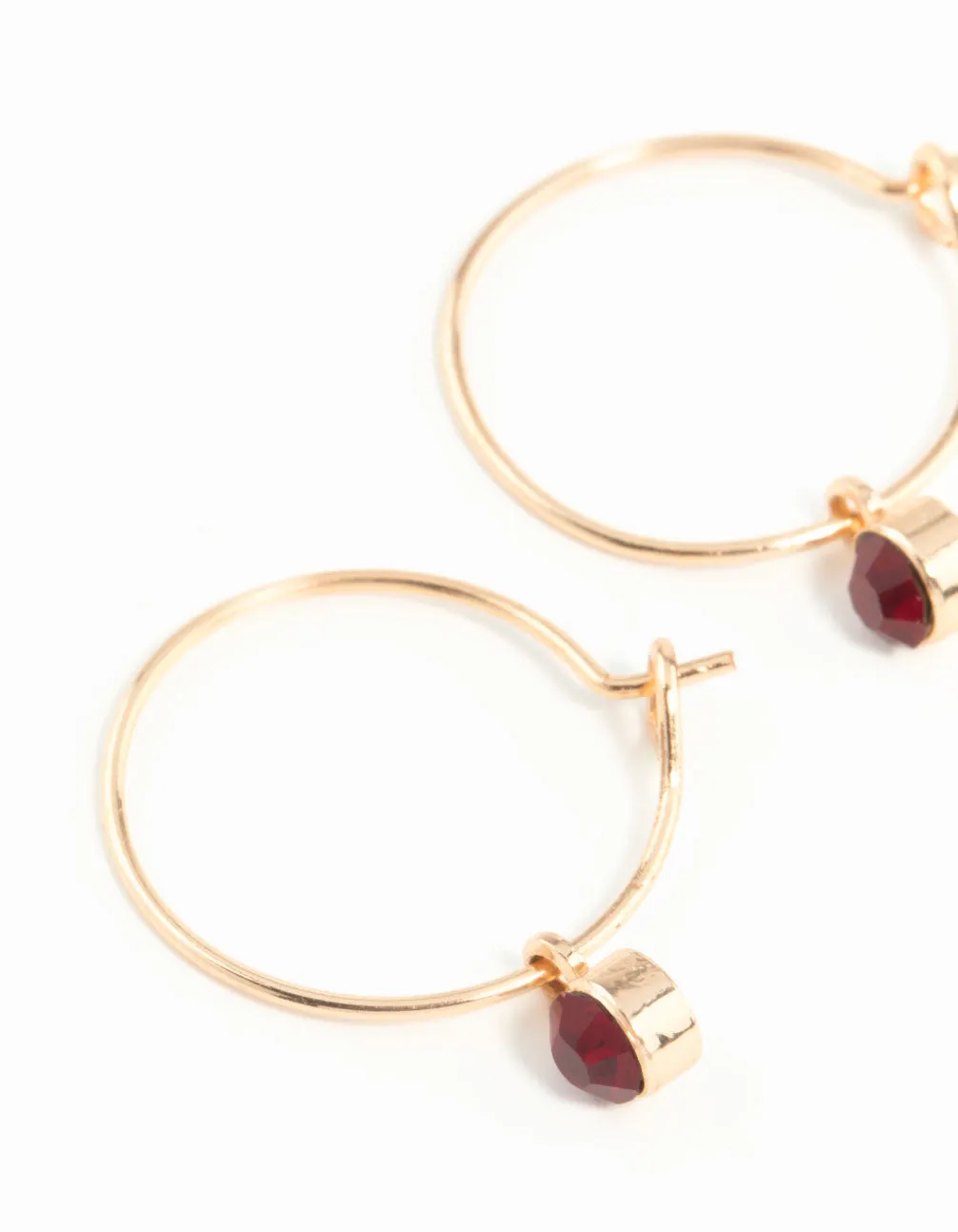 Gold Red Stone Fine Hoop Earrings