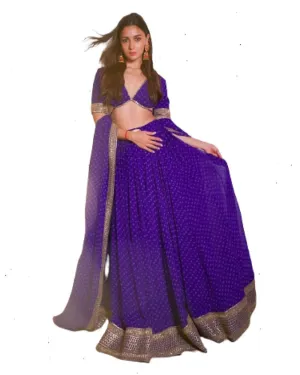 Gorgette Digital Print Lehengha Choli w/Dupata Purple Embroidery Sequence set