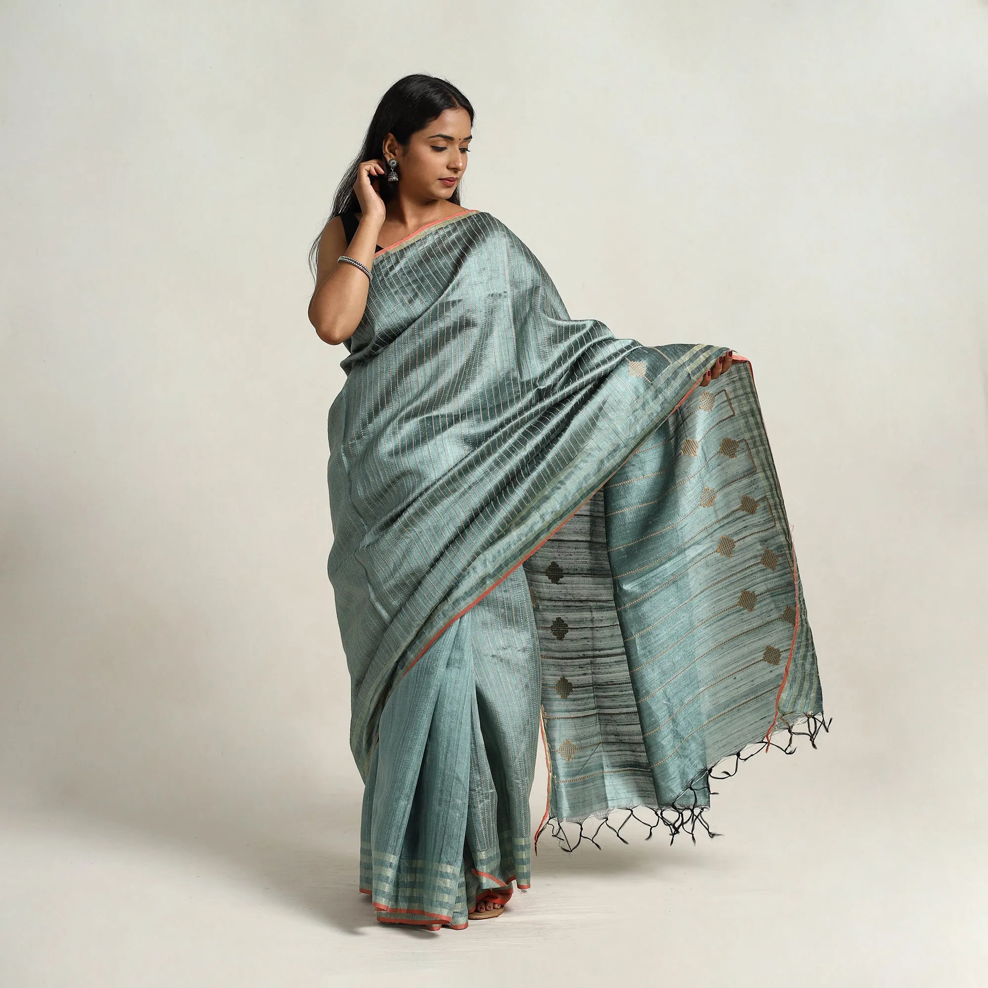 Green - Festive Desi Tussar Silk Bhagalpuri Handloom Saree 06