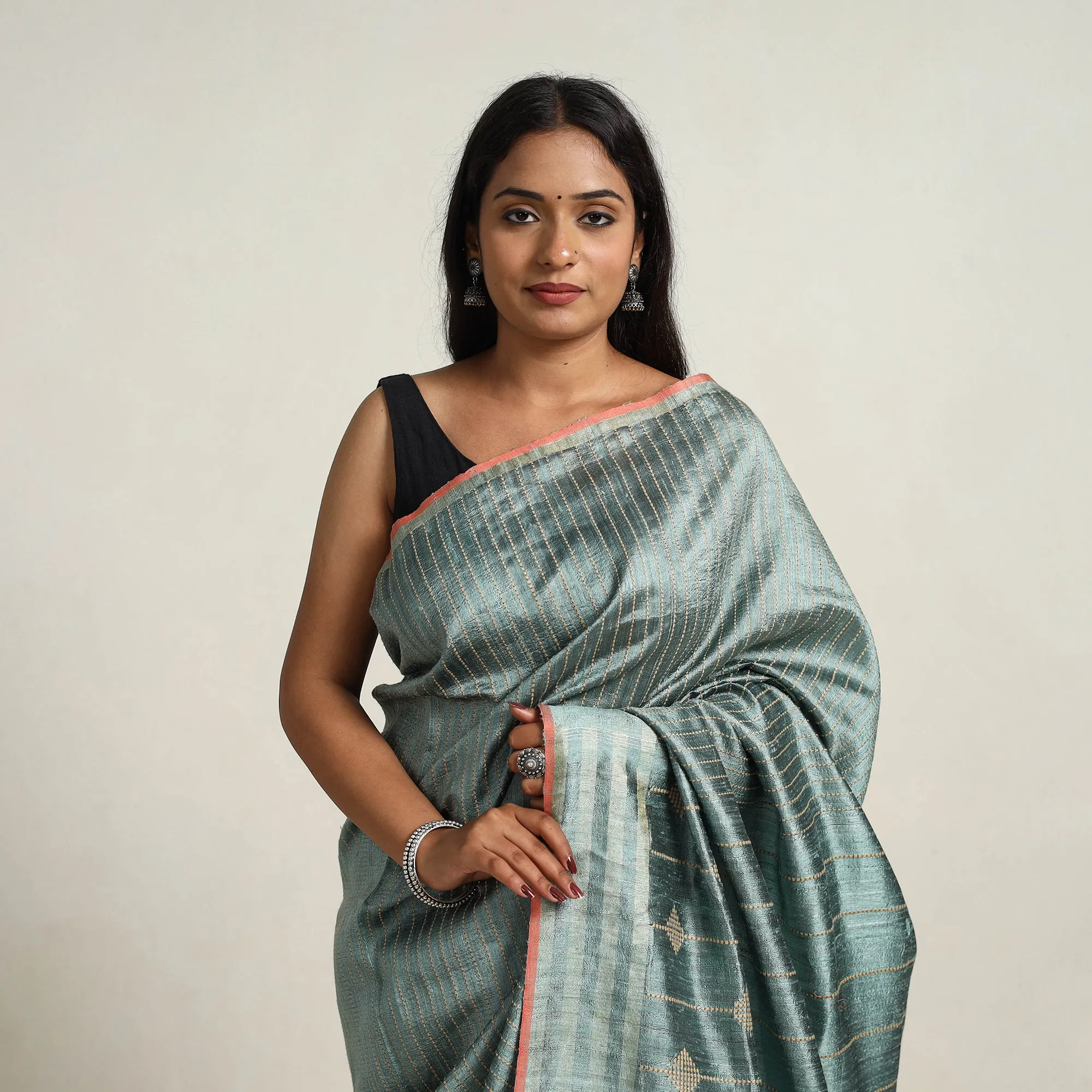 Green - Festive Desi Tussar Silk Bhagalpuri Handloom Saree 06