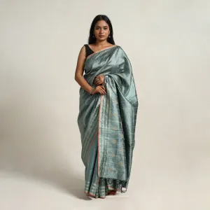 Green - Festive Desi Tussar Silk Bhagalpuri Handloom Saree 06