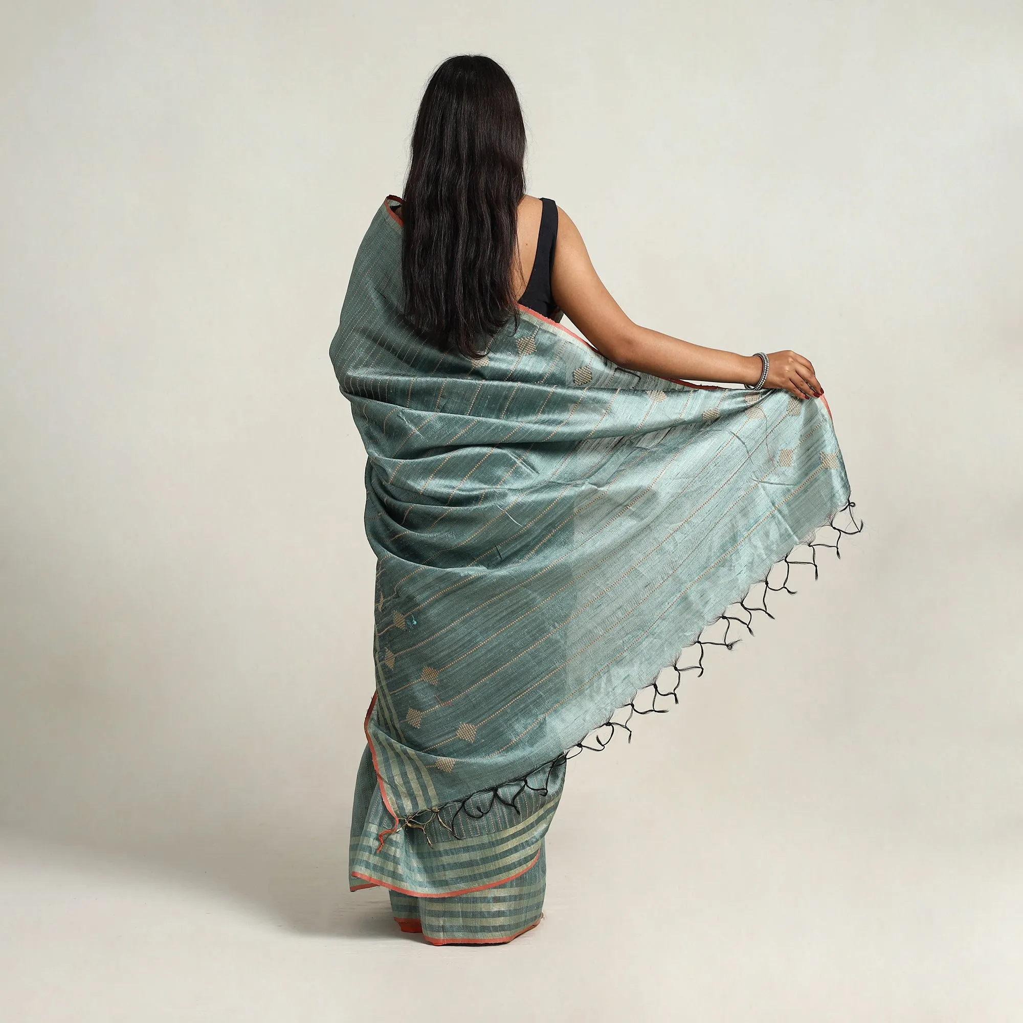 Green - Festive Desi Tussar Silk Bhagalpuri Handloom Saree 06