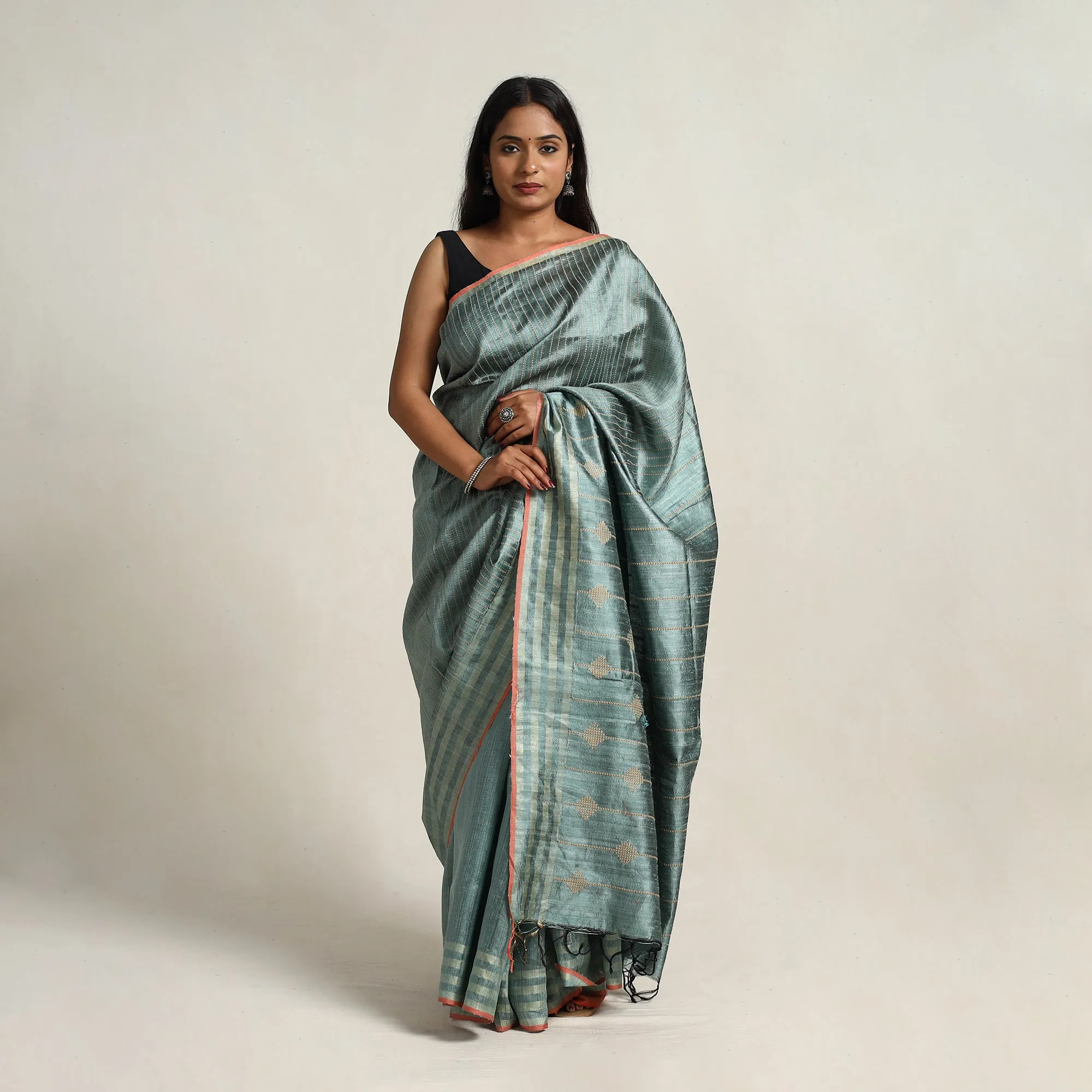 Green - Festive Desi Tussar Silk Bhagalpuri Handloom Saree 06