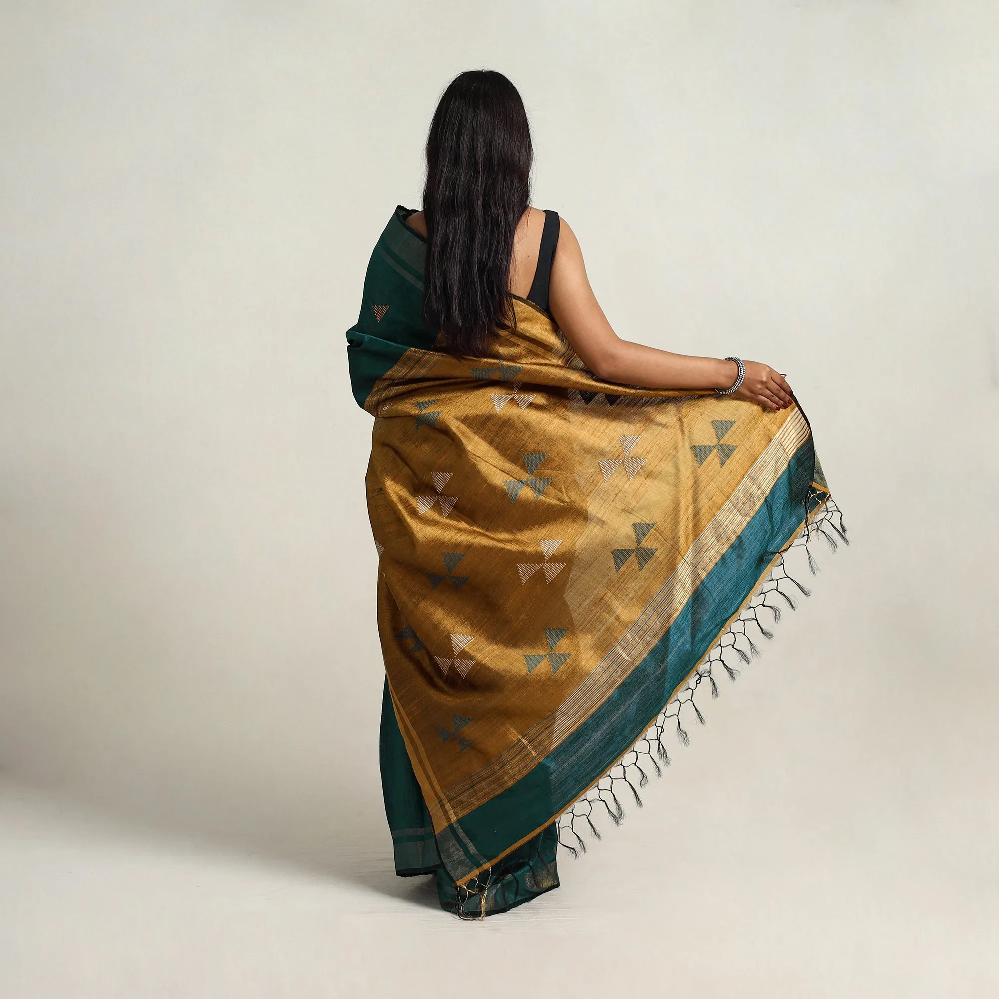 Green - Festive Desi Tussar Silk Bhagalpuri Handloom Saree 12